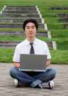 meditator with computer